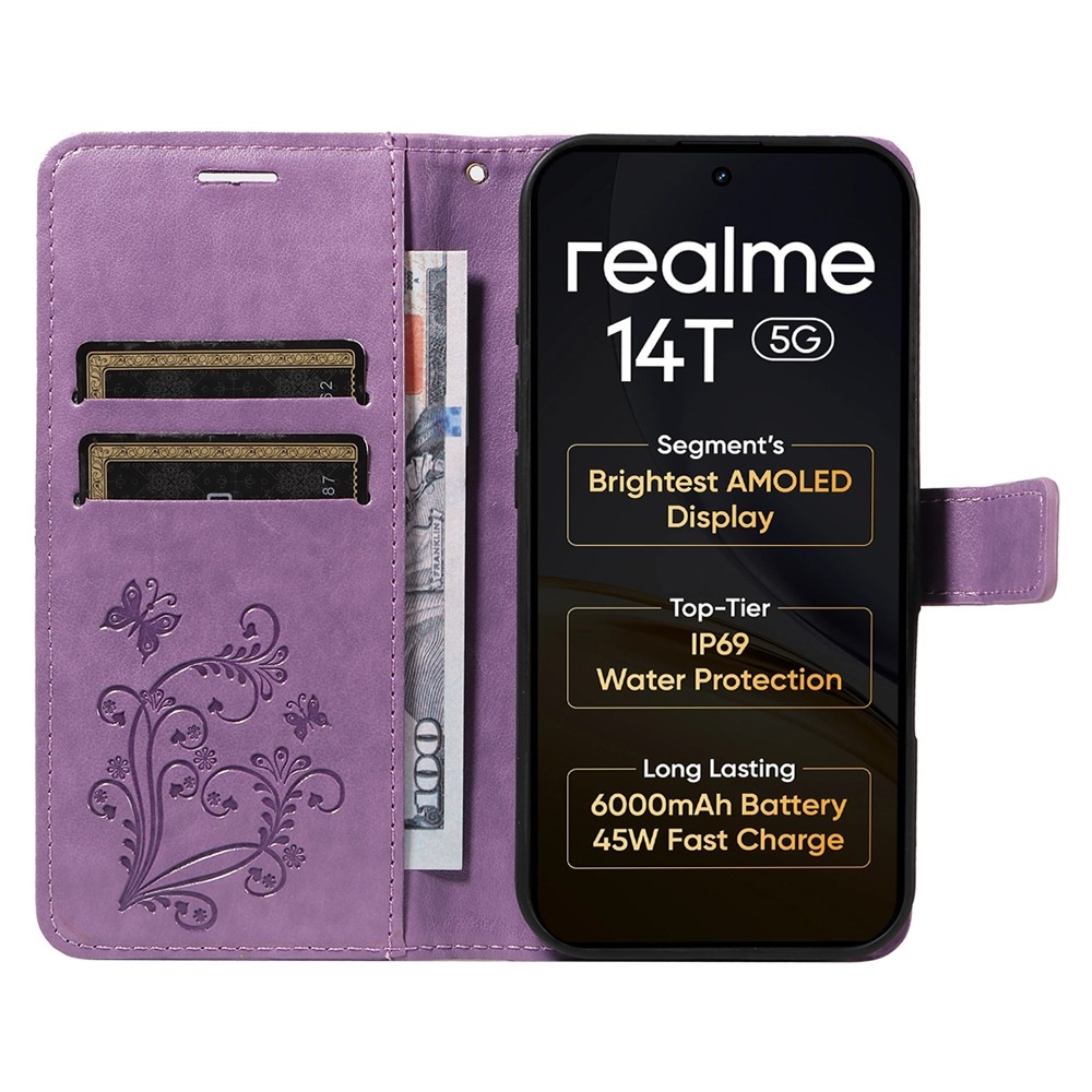 Big Butterfly knižkové puzdro na Realme 14 5G/14T 5G - fialové