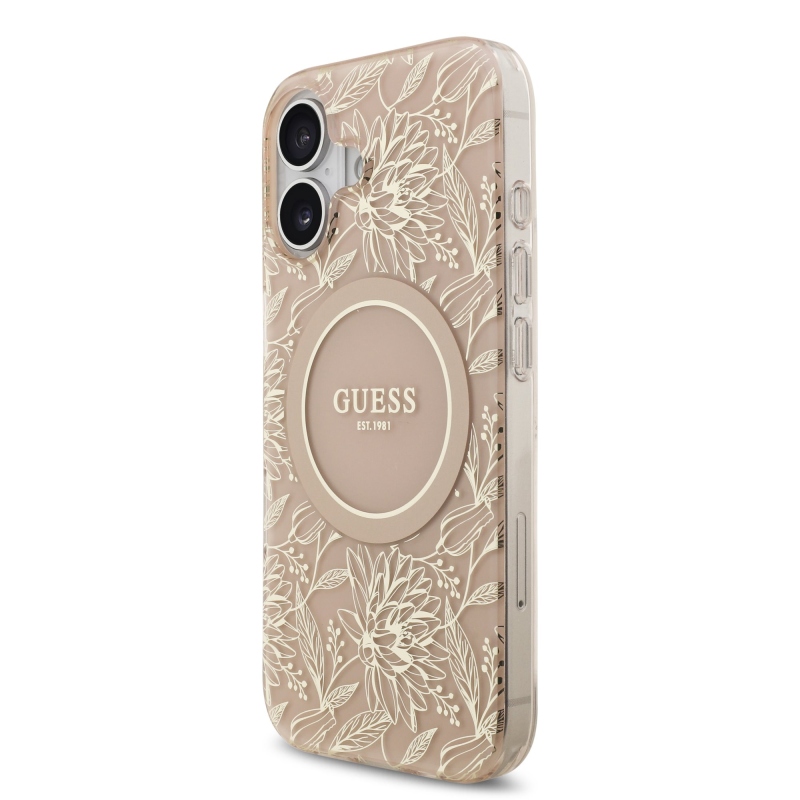 Guess IML Flowers Allover Strap MagSafe zadný kryt pre iPhone 17 Pink