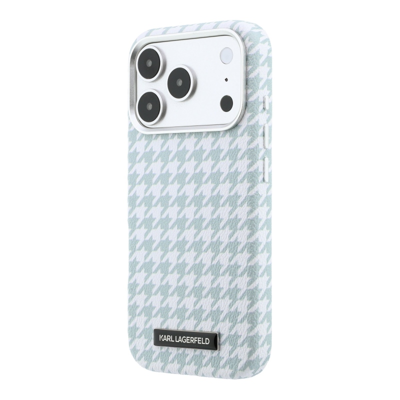 Karl Lagerfeld PU Houndstooth Resin Plate Zadný kryt MagSafe pre iPhone 17 Pro Blue