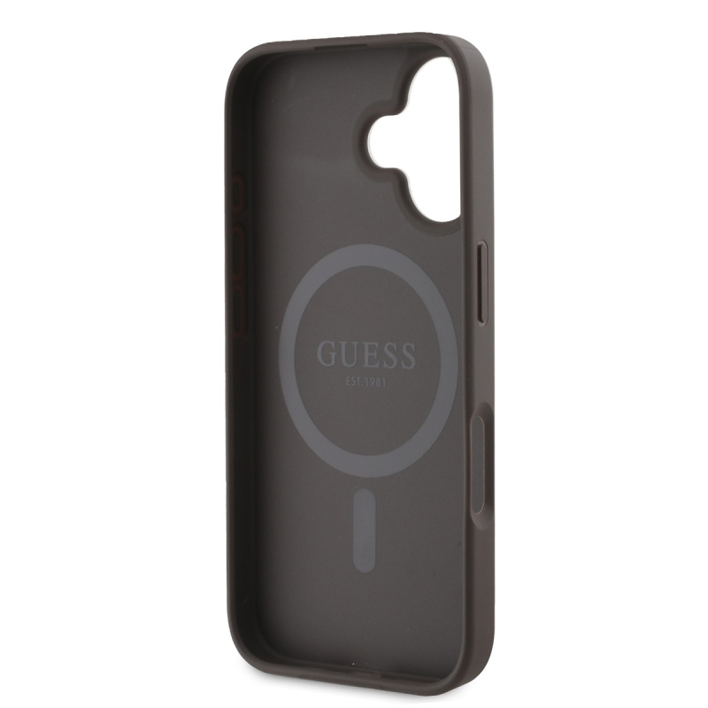 Guess PU Leather 4G Colored Ring MagSafe Zadný Kryt pre iPhone 16 Plus Brown