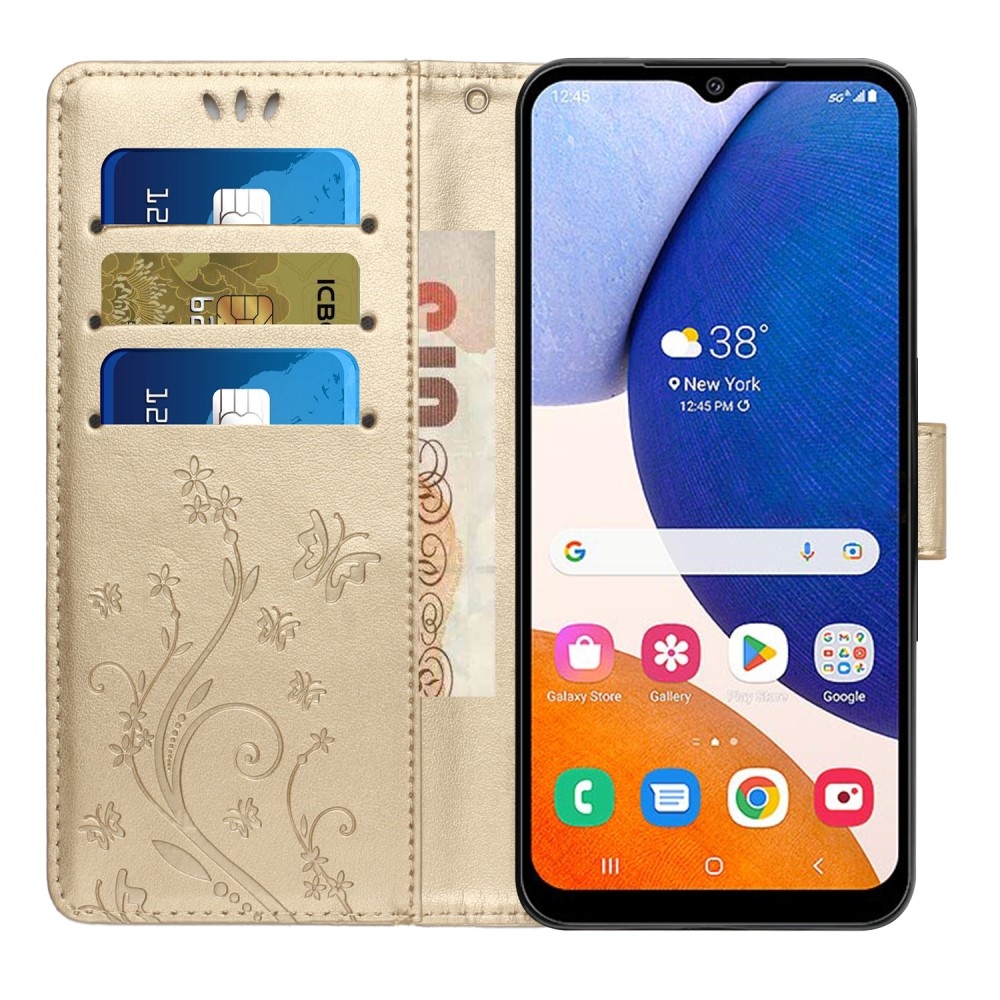 Flowers knižkové púzdro na Samsung Galaxy A05s - zlaté