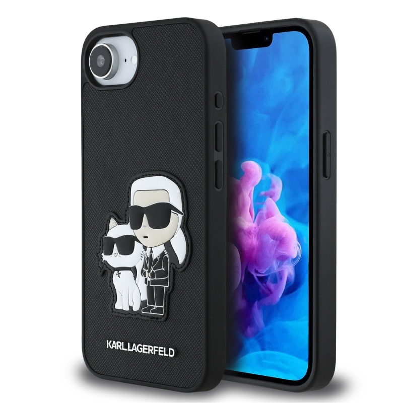 Karl Lagerfeld PU Saffiano Karl and Choupette Zadný Kryt pre iPhone 16e Black