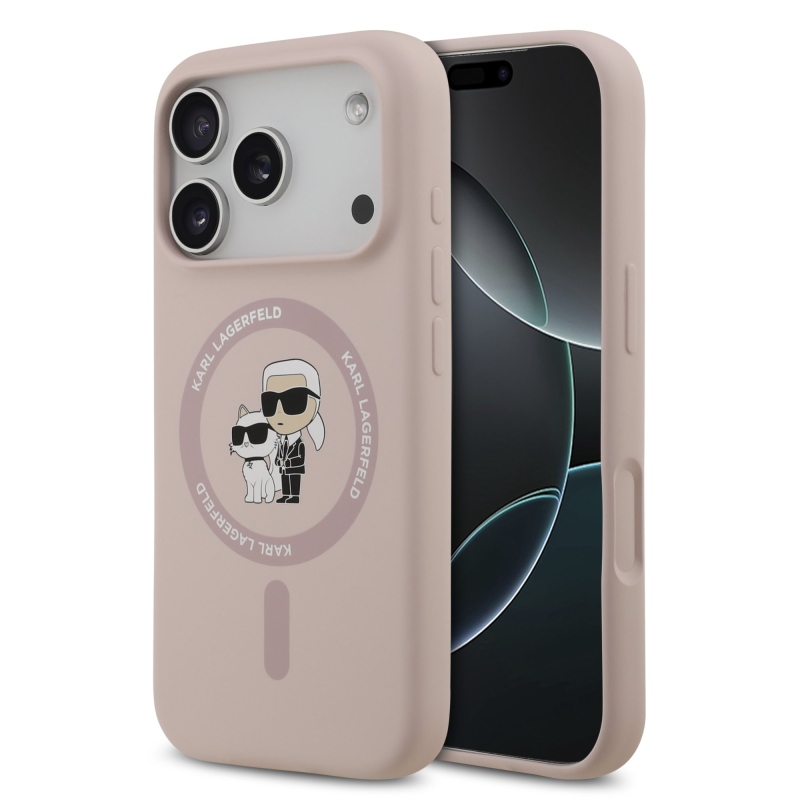 Karl Lagerfeld Liquid Silicone Karl and Choupette MagSafe zadný kryt pre iPhone 17 Pro Pink