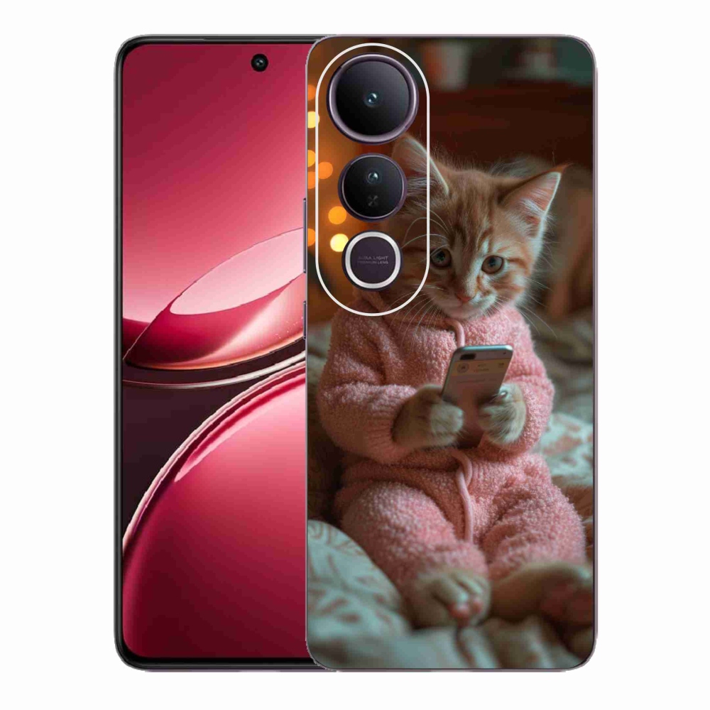 Gélový kryt mmCase na Vivo V50 Lite 4G/5G - mačiatko s mobilom