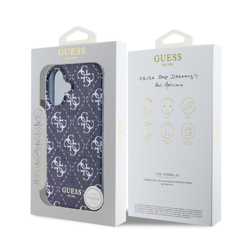 Guess IML Denim Effect MagSafe Zadný Kryt pre iPhone 16 Dark Blue