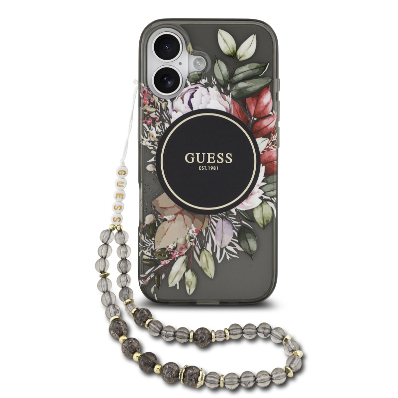 Guess IML Flowers Strap MagSafe zadný kryt pre iPhone 17 Black