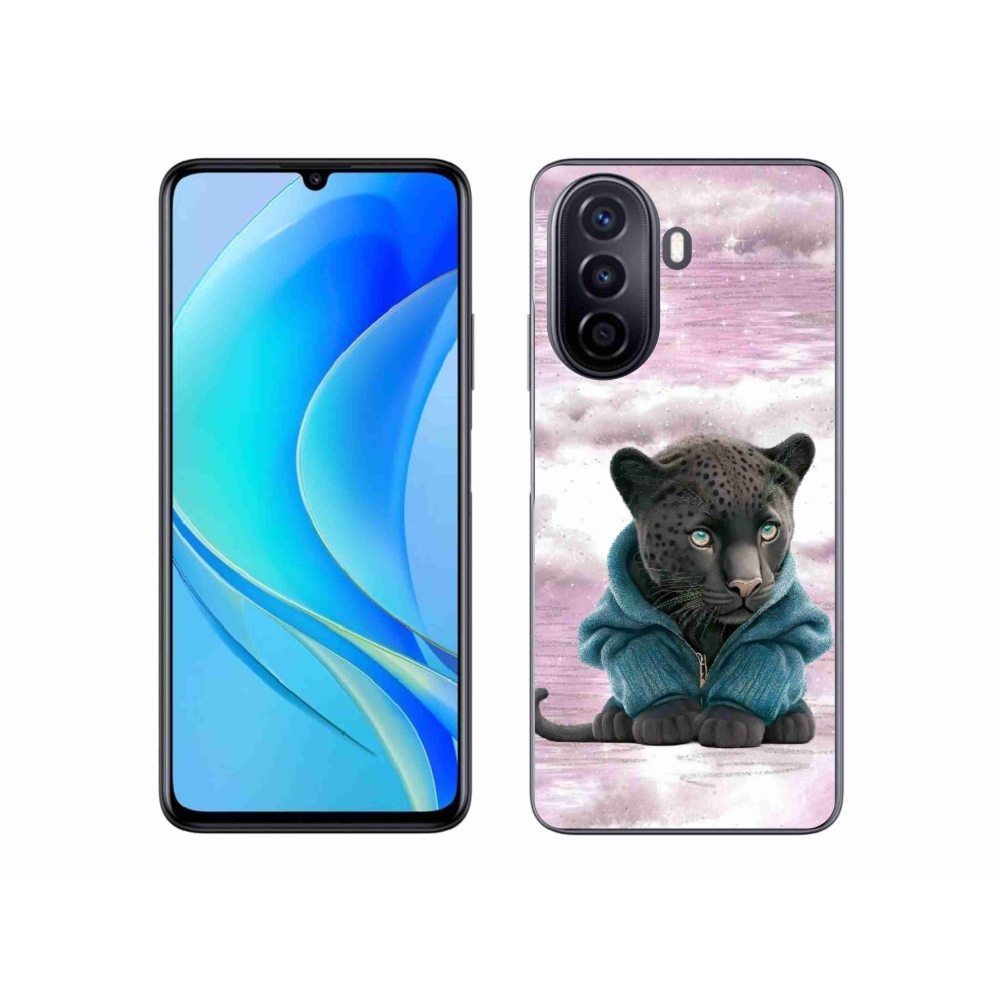 Gelový kryt mmCase na Huawei Nova Y70 - černý panter ve svetru