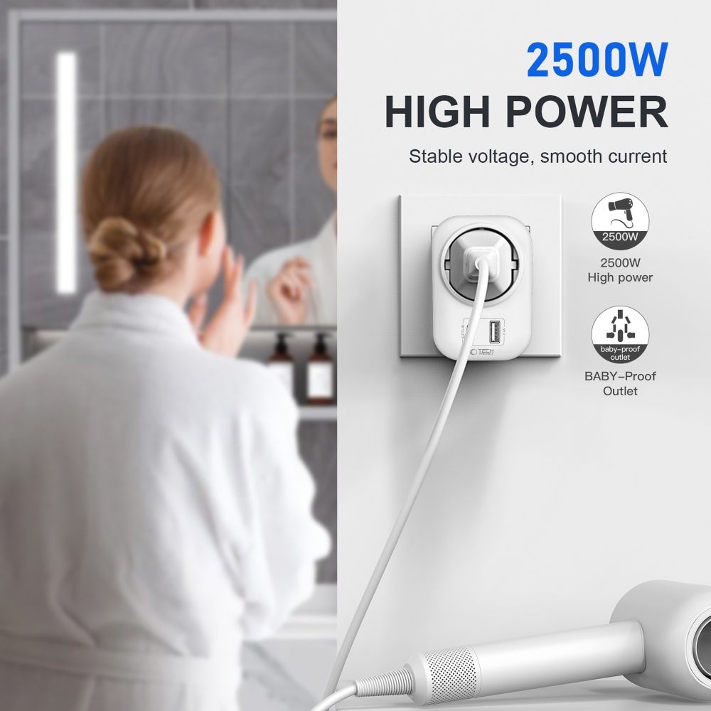 Tech-Protect TA100 cestovný adaptér EÚ na US s USB-C a USB-A
