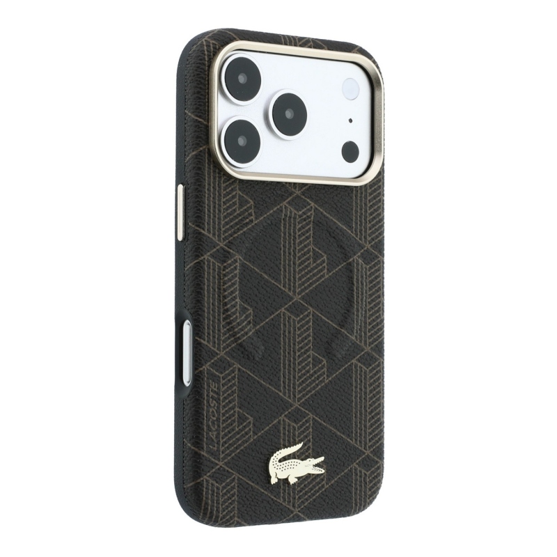 Lacoste PVC Semi Wrap Blend Embossed MagSafe zadný kryt pre iPhone 18 Pro, hnedý