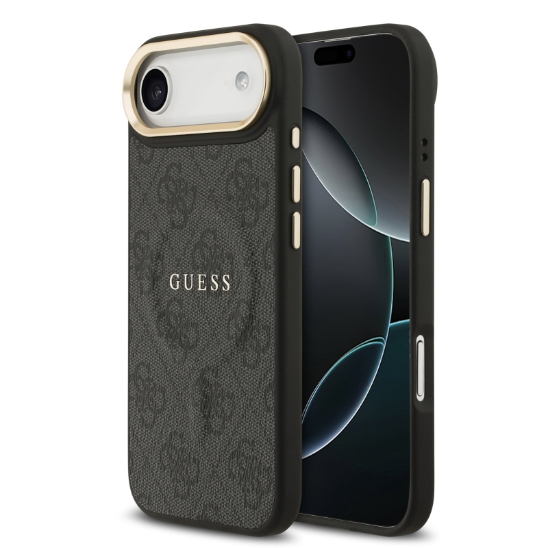 Guess PU kožený zadný kryt 4G Gold Frame MagSafe pre iPhone Air Black