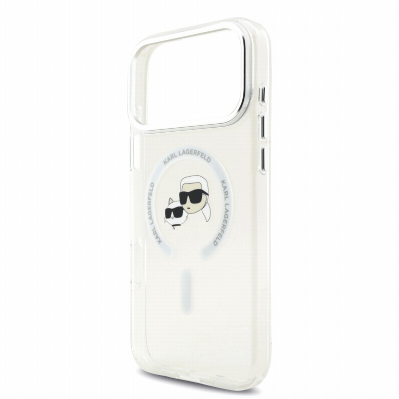 Karl Lagerfeld IML K&CH Heads kovový rám MagSafe zadný kryt pre iPhone 18 Pro Max, biely
