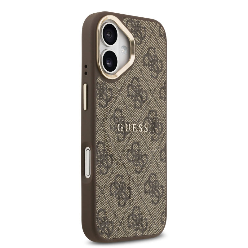 Guess PU kožený zadný kryt 4G Gold Frame MagSafe pre iPhone 17 Brown