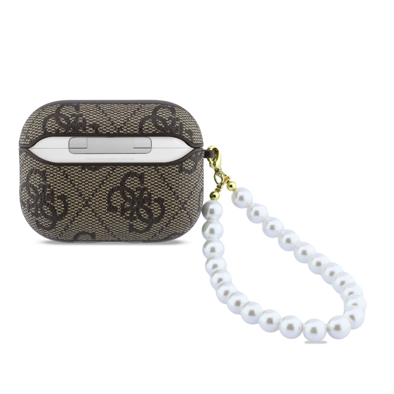 Guess PU 4G Classic Logo Pearl Strap Puzdro pre AirPods Pro 3 Brown
