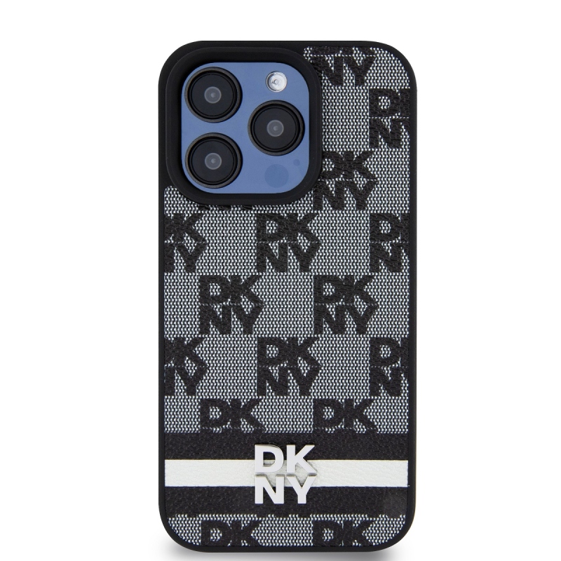 DKNY PU Leather Checkered Pattern and Stripe Zadný Kryt pre iPhone 13 Pro Max Black