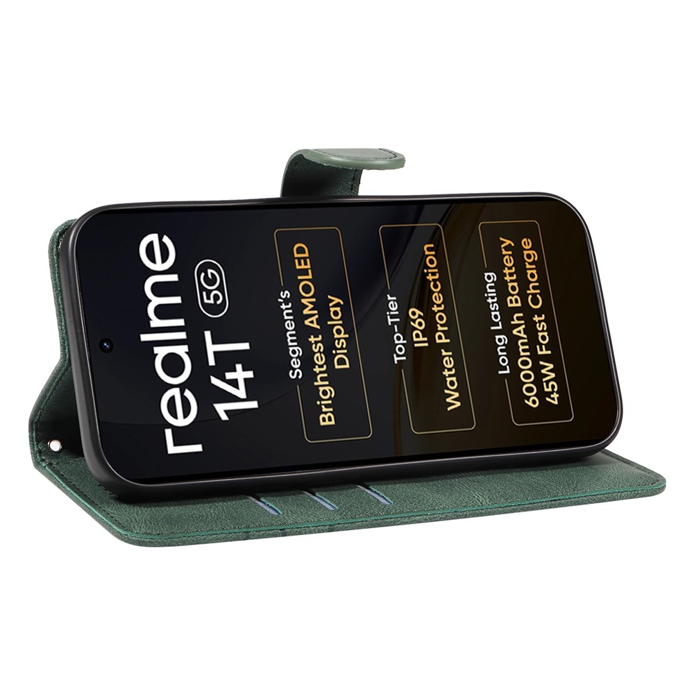 Curved knižkové puzdro na Realme 14 5G/14T 5G - zelené