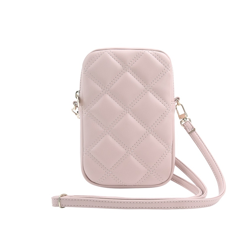 Guess PU Quilted 4G Metal Logo Taška na Telefón so Zipom Pink