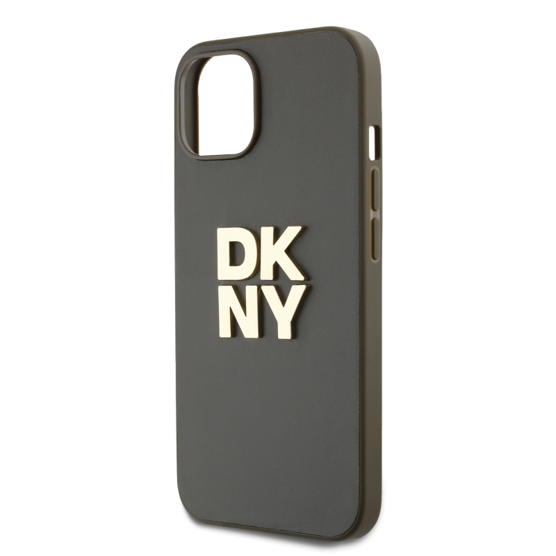 DKNY PU Leather Stack Logo Wrist Strap Zadný Kryt pre iPhone 14 Brown