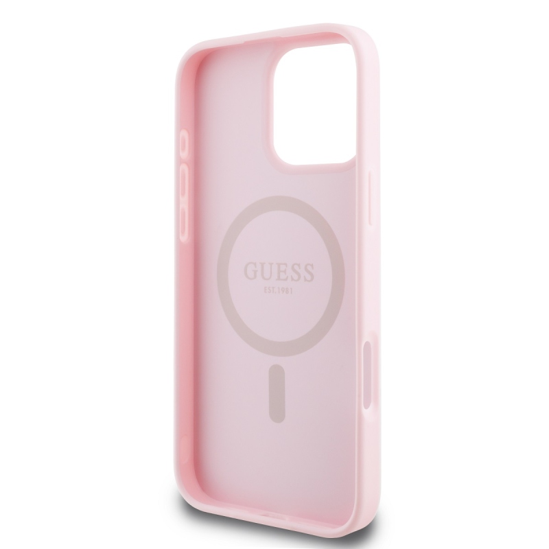 Guess PU Grained Classic Logo MagSafe Zadný Kryt pre iPhone 16 Pro Pink