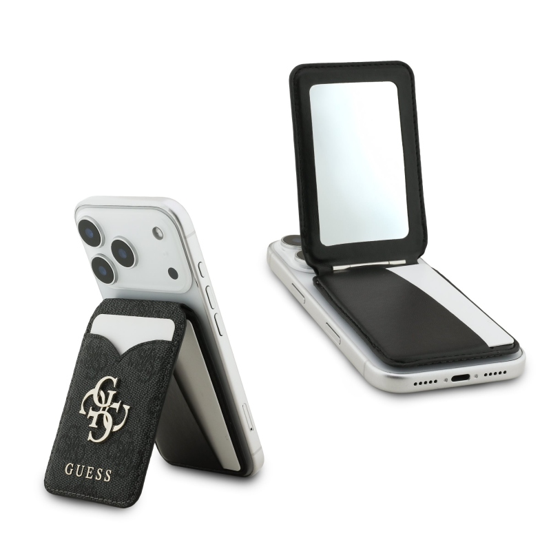 Guess PU 4G Mirror MagSafe Cardslot peňaženka so stojanom čierna