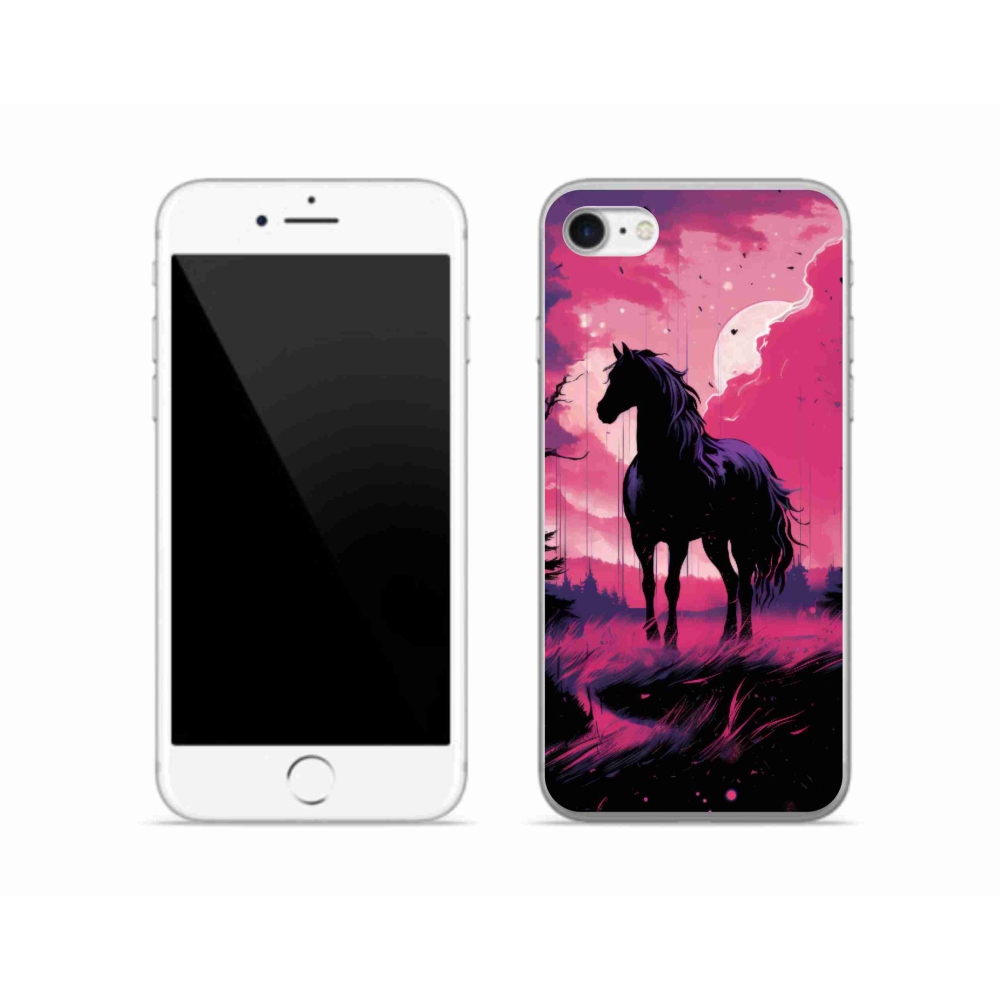 Gélový kryt mmCase na iPhone SE (2020) - čierny kreslený kôň 1