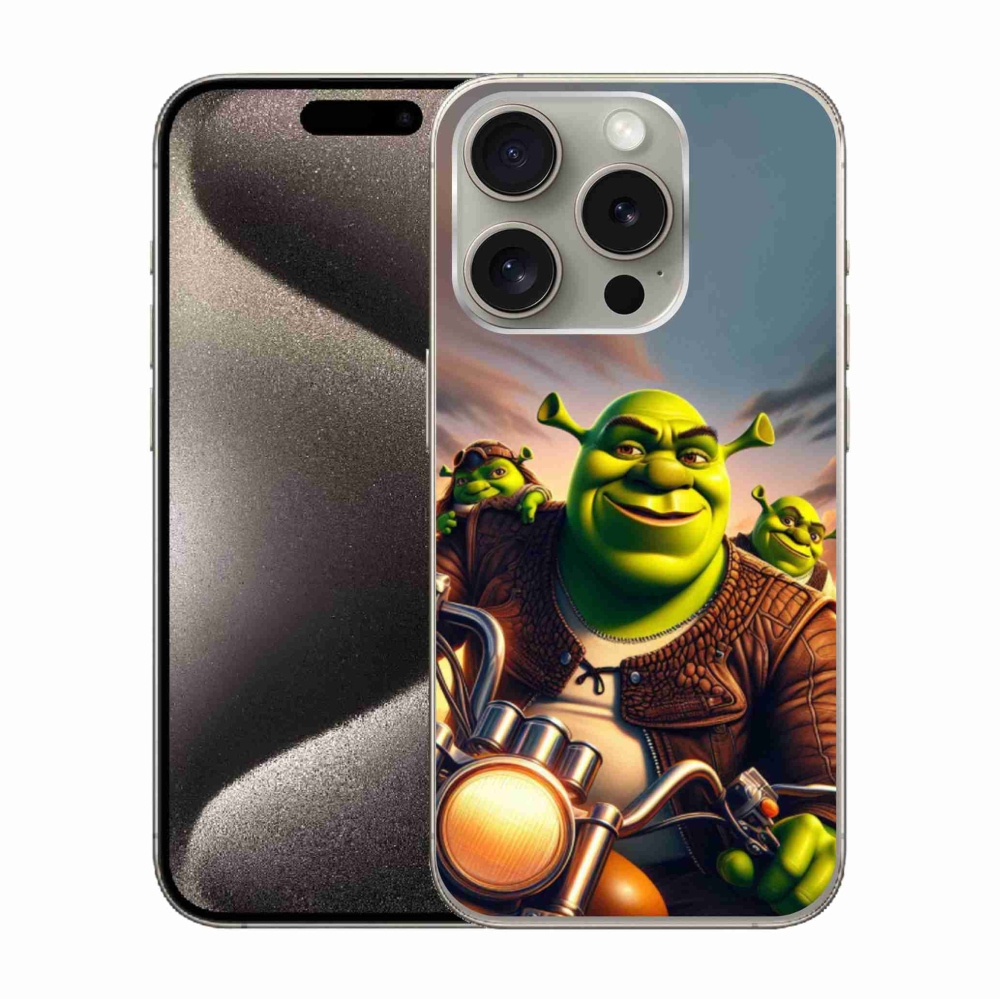 Gélový kryt mmCase na iPhone 15 Pro - shrek na motorke