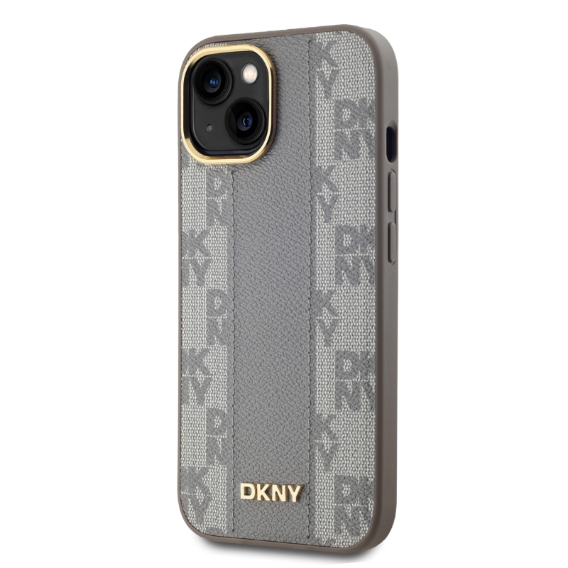 DKNY PU Leather Checkered Pattern Magsafe Zadný Kryt pre iPhone 15 Beige