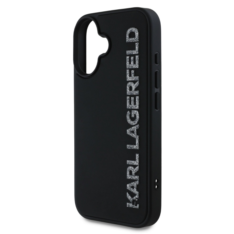 Karl Lagerfeld 3D Rubber Glitter Logo Zadný Kryt pre iPhone 16 Black