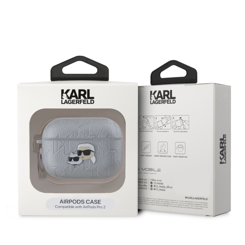 Karl Lagerfeld PU Embossed Karl and Choupette Heads Puzdro pre AirPods Pro 2 Silver