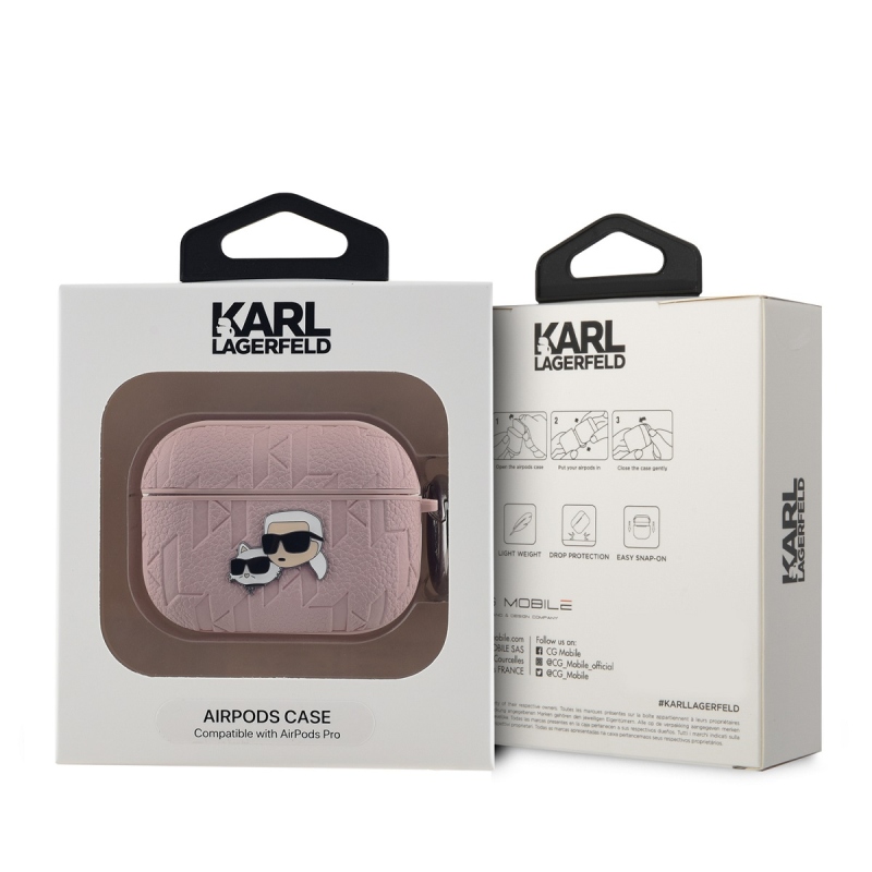 Karl Lagerfeld PU Embossed Karl and Choupette Heads Puzdro pre AirPods Pre Pink