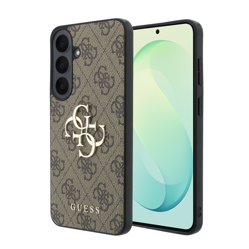 Guess PU 4G Metal Logo zadný kryt pre Samsung Galaxy S26 FE, hnedý