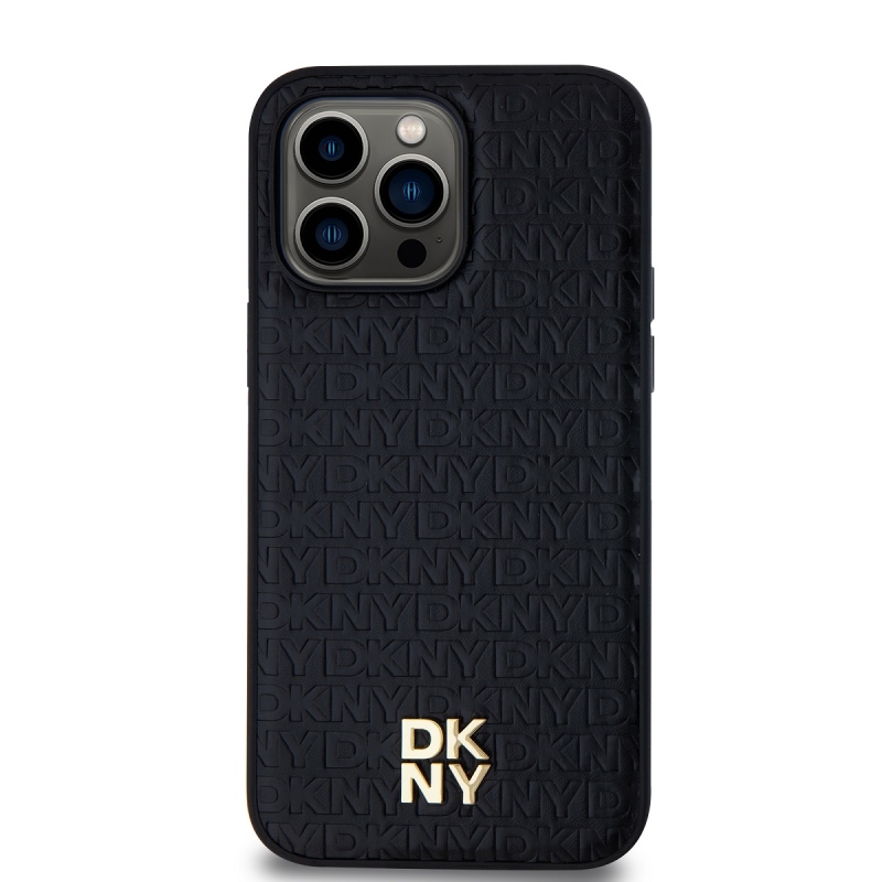 DKNY PU Leather Repeat Pattern Stack Logo Magsafe Zadný Kryt pre iPhone 13 Pro Max Black