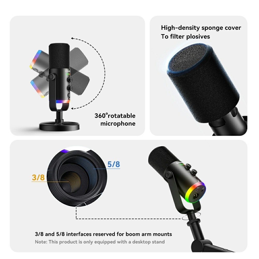 Essager stolný mikrofón XLR USB-C 3,5 mm s DSP redukciou šumu