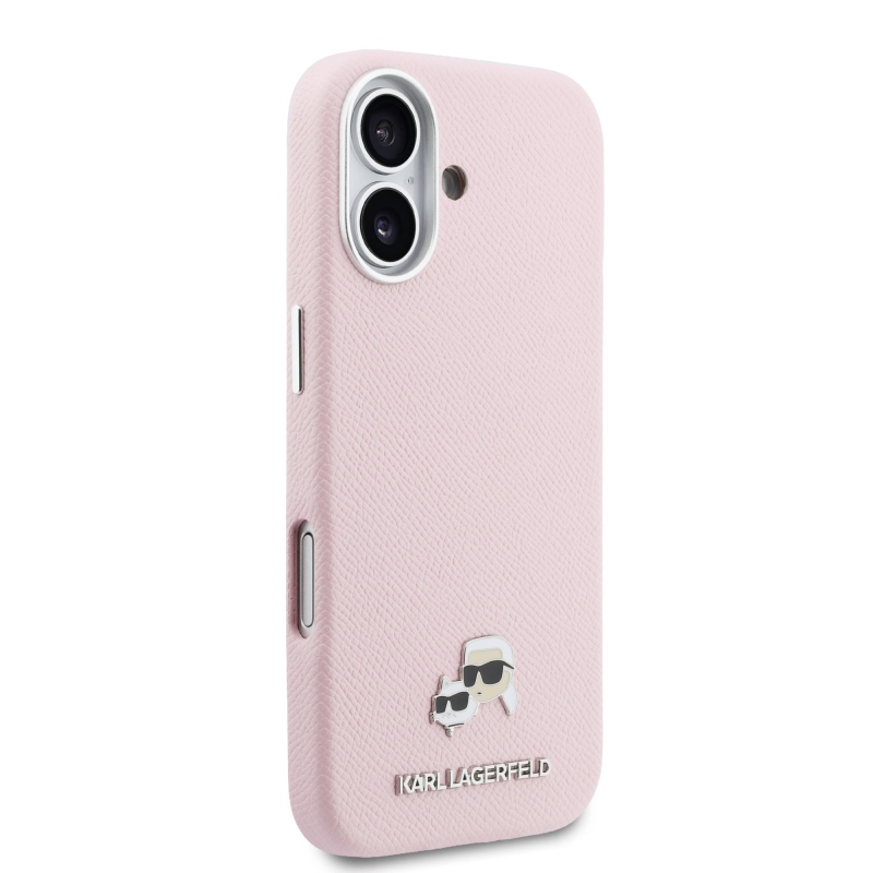 Karl Lagerfeld PU Karl and Choupette Heads Pins MagSafe Back Cover pre iPhone 17 Pink