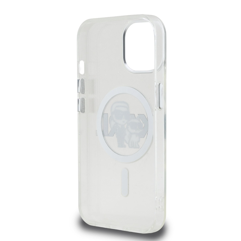 Karl Lagerfeld IML Glitter Karl and Choupette Sketch MagSafe Zadný Kryt pre iPhone 15 Transparent