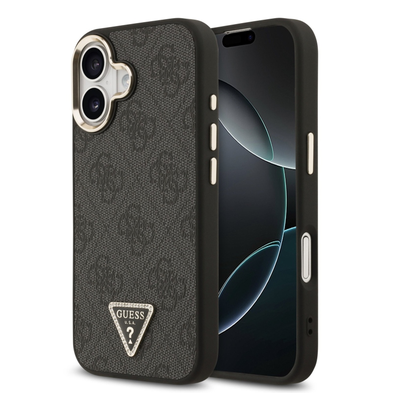 Guess PU kožený zadný kryt 4G Triangle Logo Gold Frame MagSafe pre iPhone 17 Black