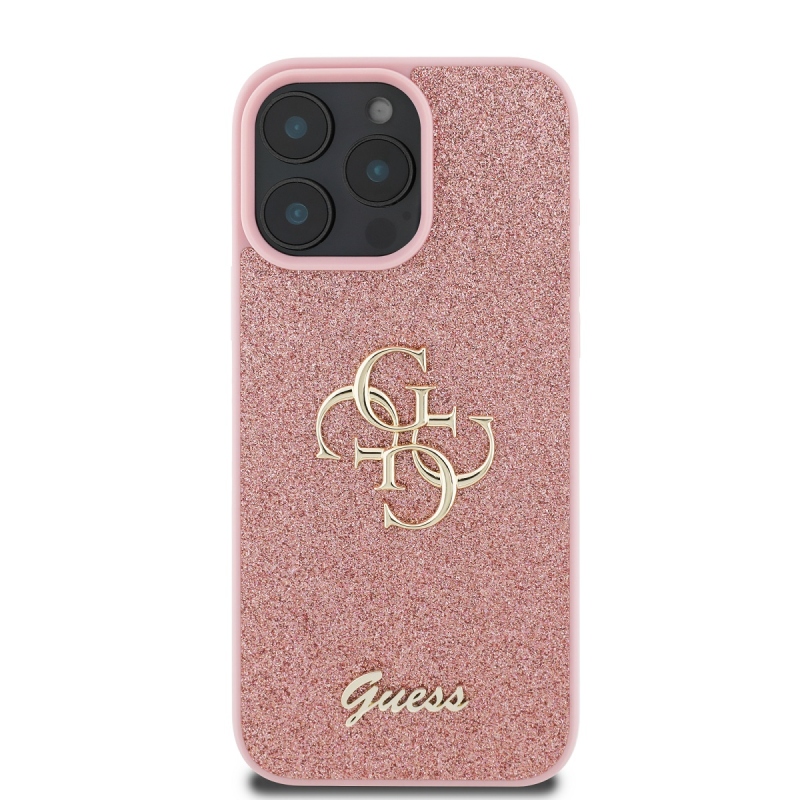 Guess PU Fixed Glitter 4G Metal Logo Zadný Kryt pre iPhone 16 Pro Pink