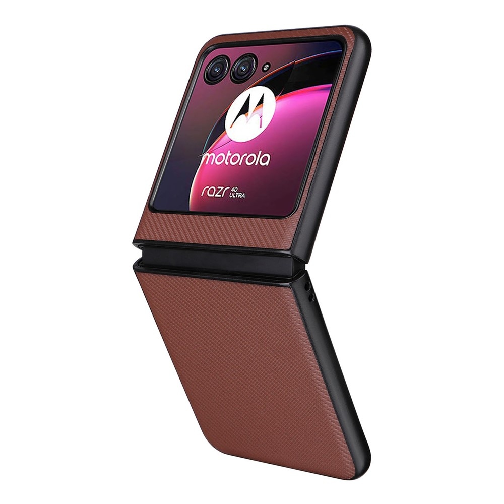 Textúry plastový kryt s umelou kožou na Motorola Razr 40 Ultra 5G - hnedý
