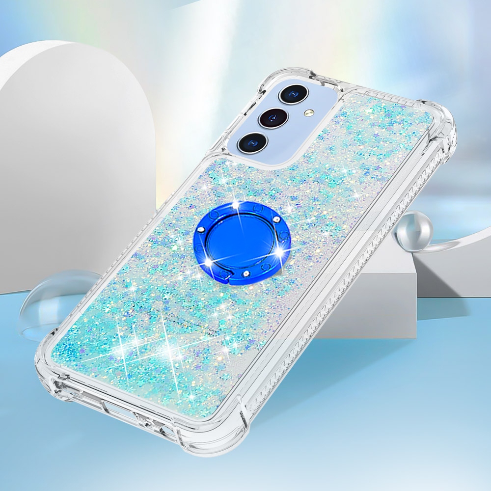 Glitt presýpacie gélový obal s krúžkom na prst na Samsung Galaxy A17 5G - modrý/hviezdičky