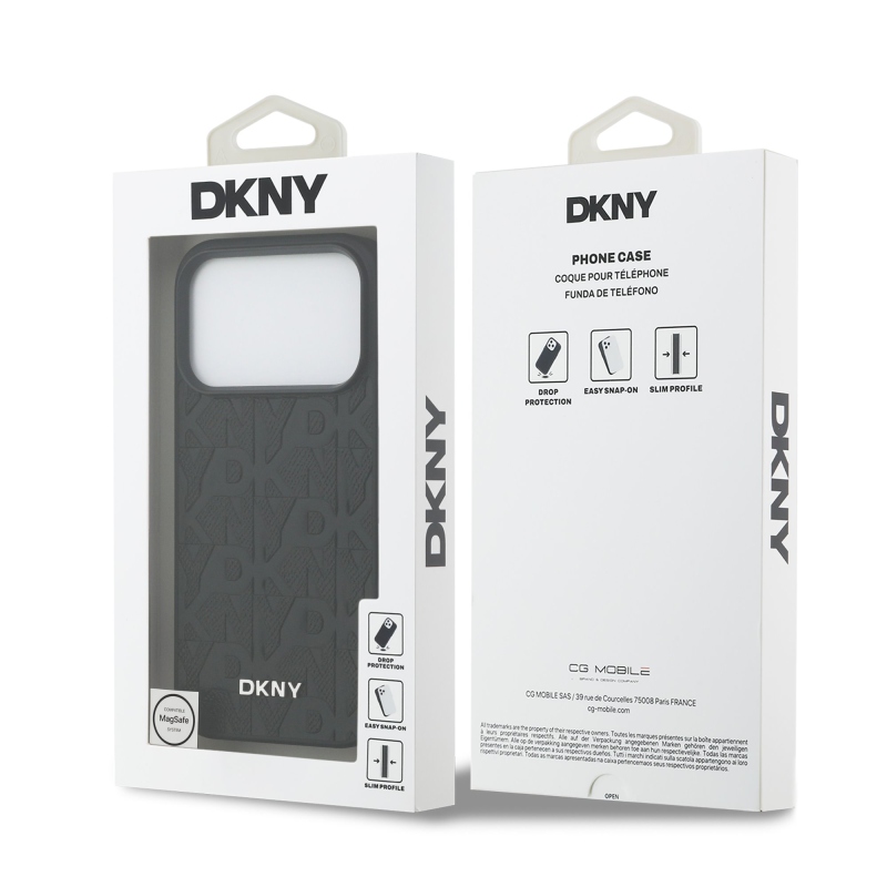 DKNY PU kožený zadný kryt Magsafe so vzorom mriežky pre iPhone 17 Pro Black