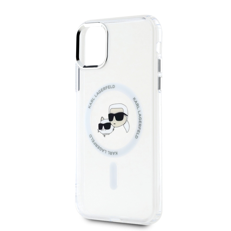 Karl Lagerfeld IML K&CH Heads Metal Frame MagSafe Zadný Kryt pre iPhone 11 Transparent