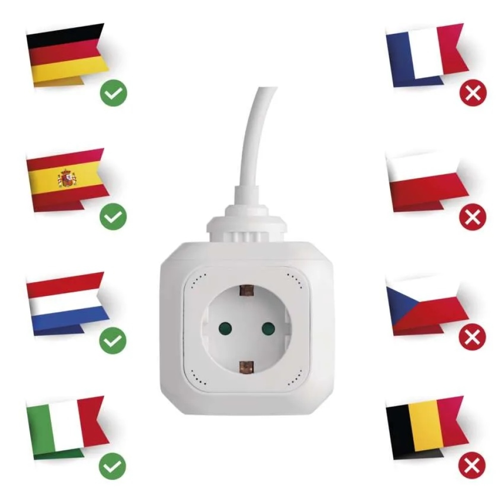 Predlžovací kábel - kocka 1,9 m / 4 zásuvky / biely / PVC / s USB / 1,5 mm2