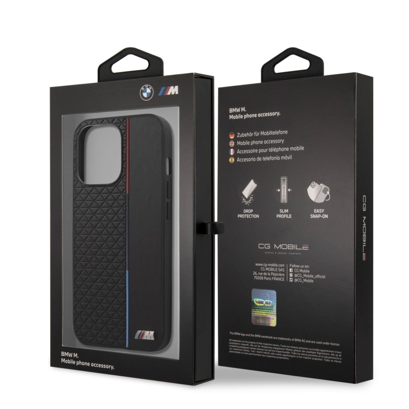 Zadný kryt BMW PU Triangles Tricolor Line pre iPhone 13 Pro Max Black