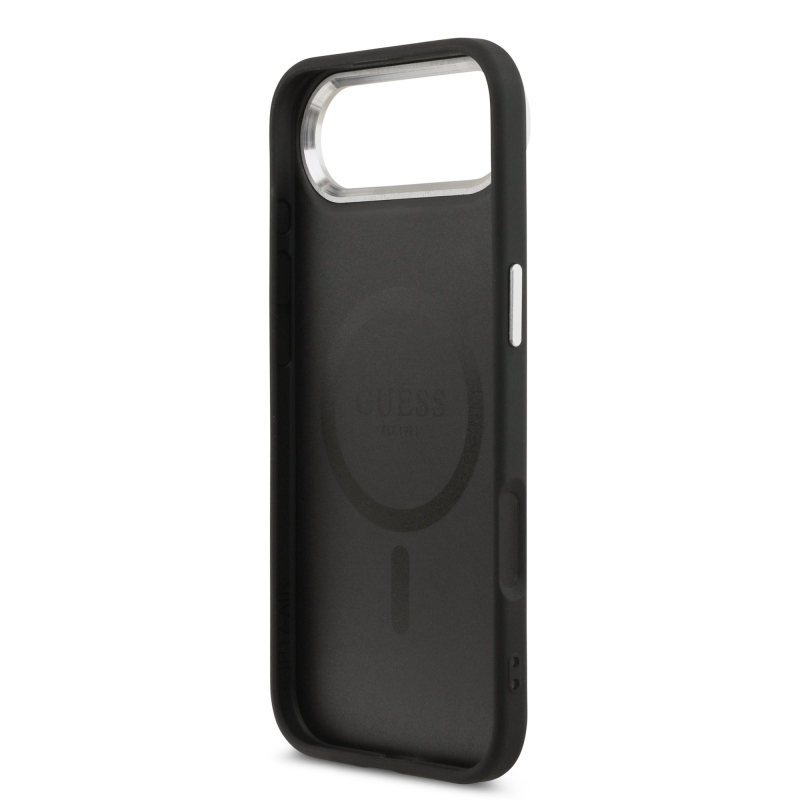 Guess PU kožený zadný kryt MagSafe s trojuholníkovým logom pre iPhone Air Black