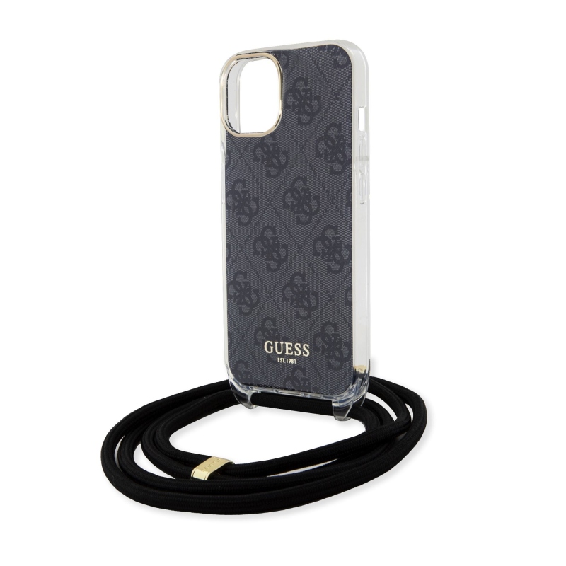 Guess IML 4G Printed Crossbody Popruh Zadný Kryt pre iPhone 15 Black