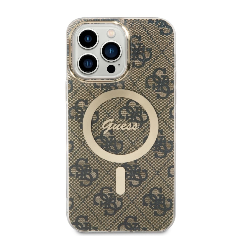 Guess 4G MagSafe Kompatibilný Zadný Kryt + Bezdrôtová Nabíjačka pre iPhone 14 Pro Max Brown