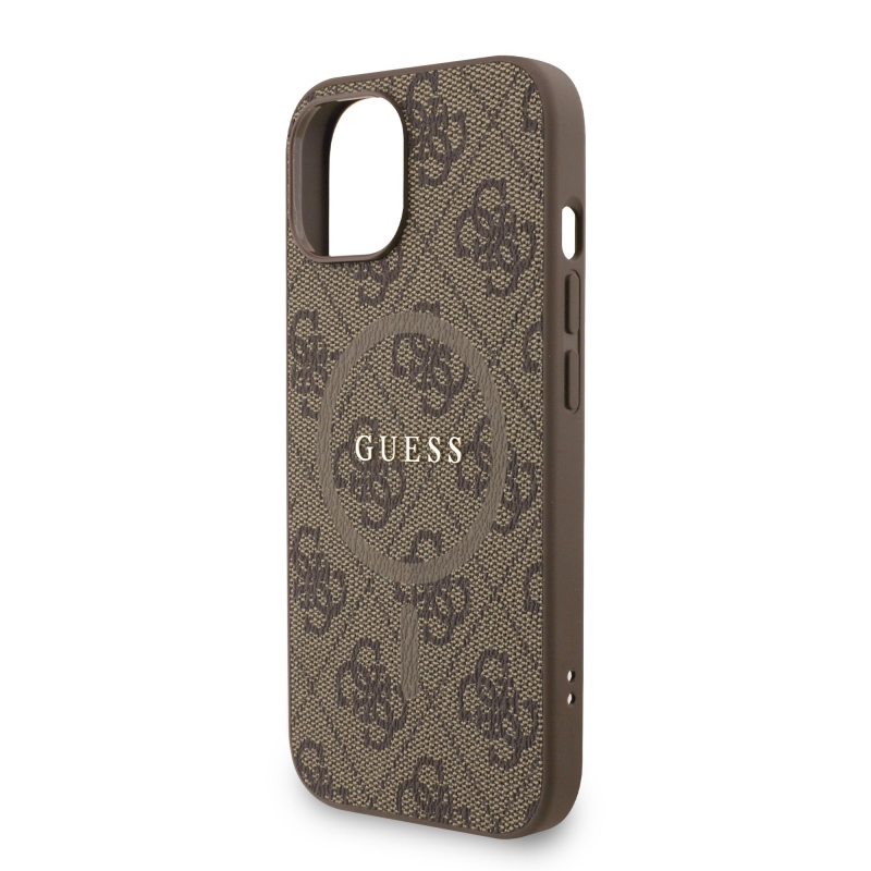 Guess PU Leather 4G Colored Ring Strap MagSafe Zadný Kryt pre iPhone 15 Brown