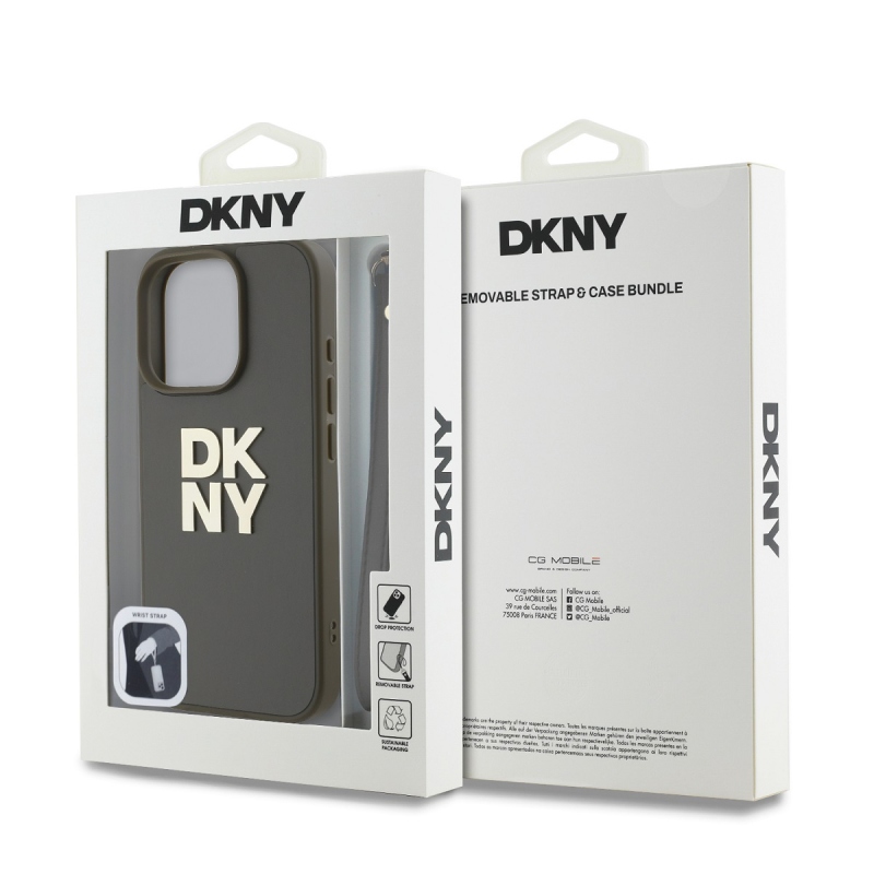 DKNY PU Leather Stack Logo Wrist Strap Zadný Kryt pre iPhone 16 Pro Max Green