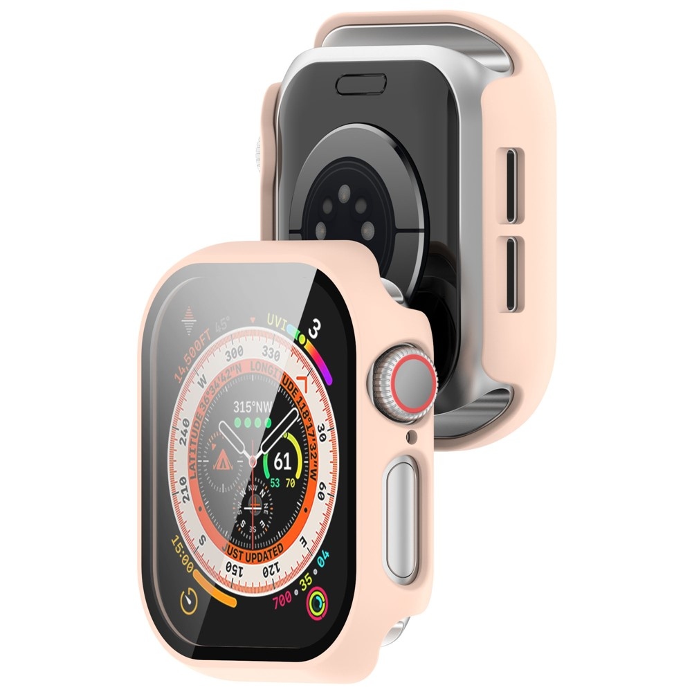 Overall plastové nasadzovacie puzdro s ochranným sklom na Apple Watch 11/10 42mm - ružové