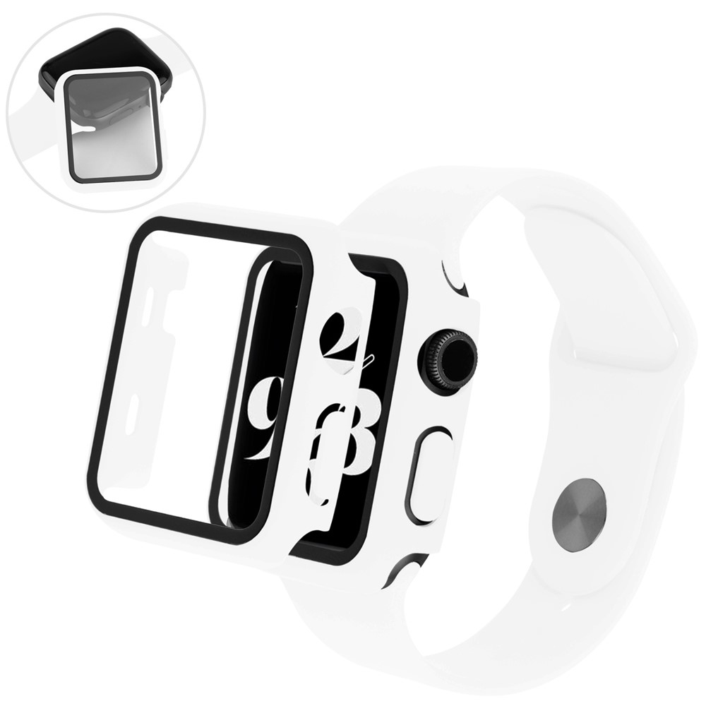 Overall plastové nasadzovacie puzdro s ochranným sklom na Apple Watch SE3/SE2/SE1/Watch 6/5/4 40mm - biele