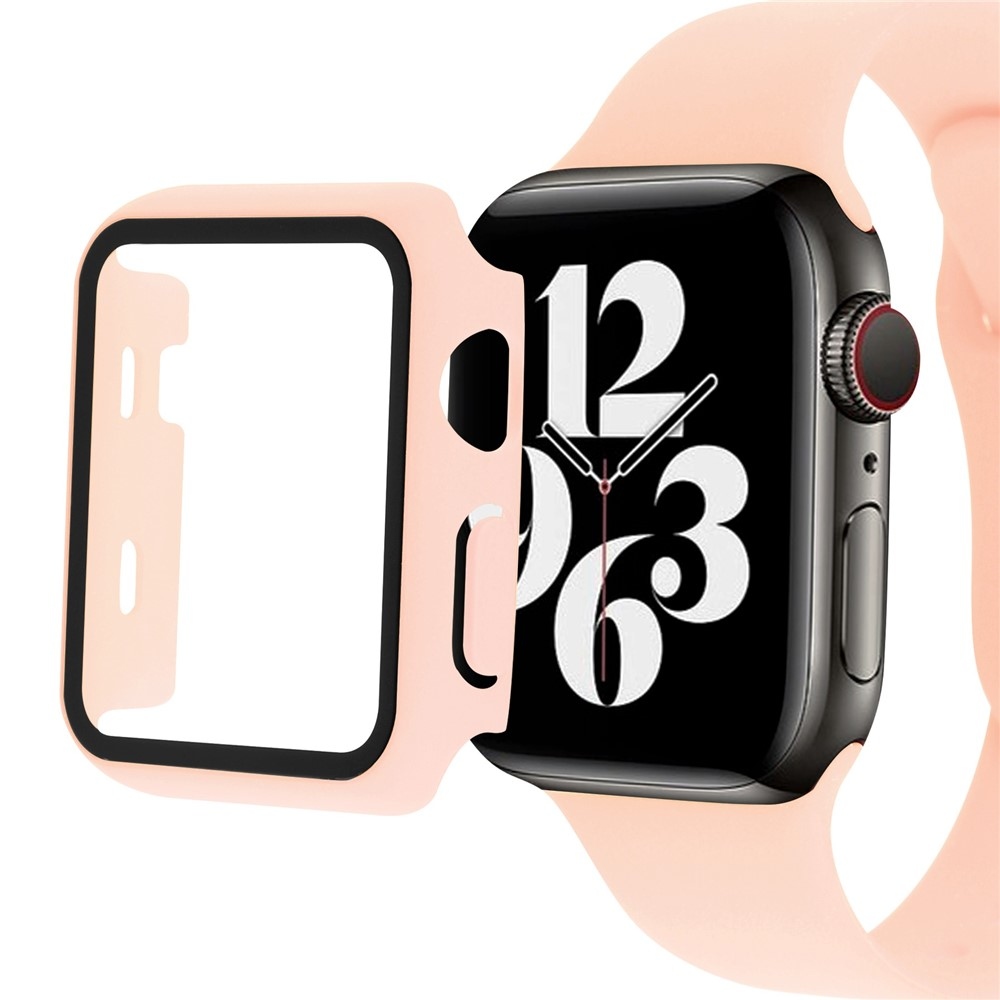 Overall plastové nasadzovacie puzdro s ochranným sklom na Apple Watch SE3/SE2/SE1/Watch 6/5/4 40mm - ružové